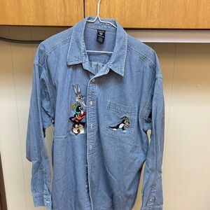 Warner Bros. Light Blue Cartoon Embroidered Shirt